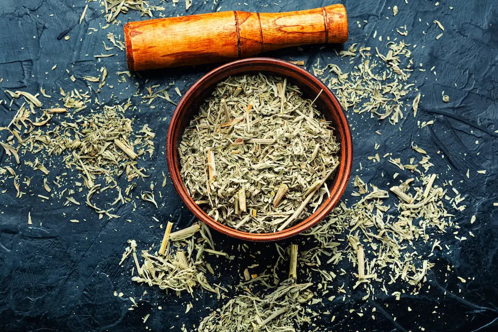 dried mugwort in a bowl